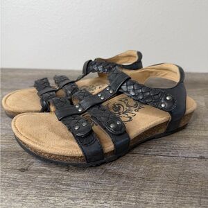 Aetrex Reese Black Leather Women Sandals Size 6